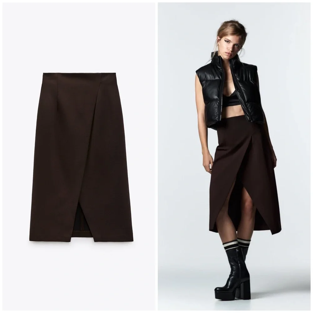 SET ZARA Midi Skirt With Slit and Blouse - Picture 2 of 8
